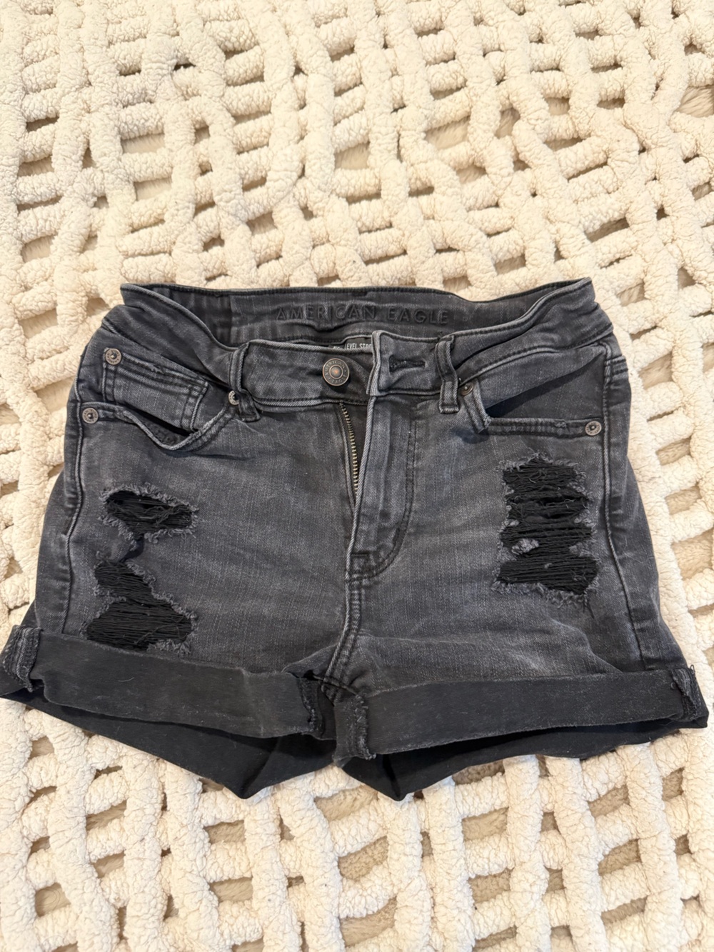 American Eagle Outfitters Washed Black High-Rise Denim Shorts
